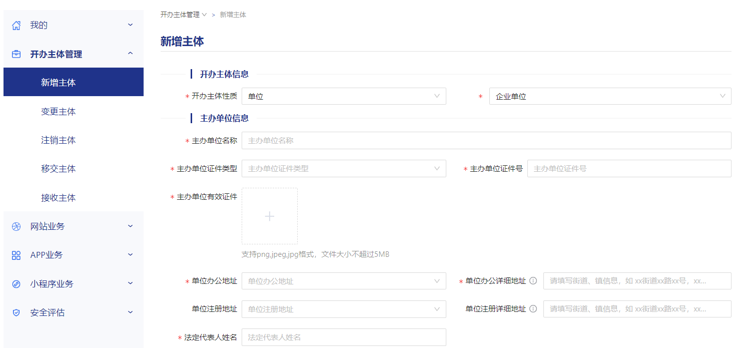 企業(yè)主體信息填寫(xiě)